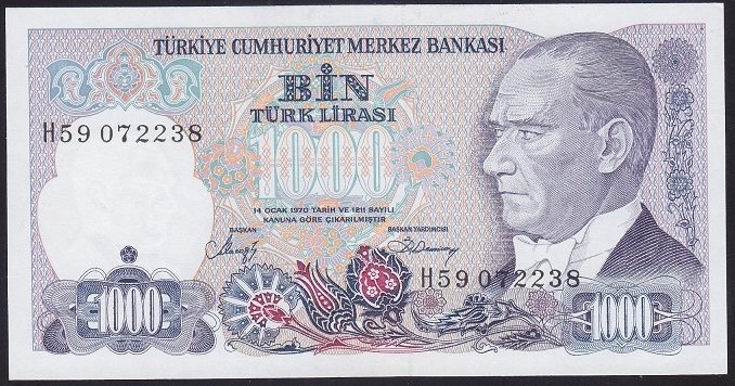 7.EMİSYON 2.TERTİP 1000 LİRA H59 072238 ÇİL