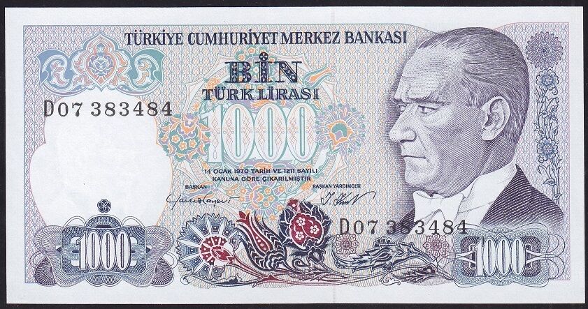 7.Emisyon 1.Tertip 1000 Lira D07 383484 Çil