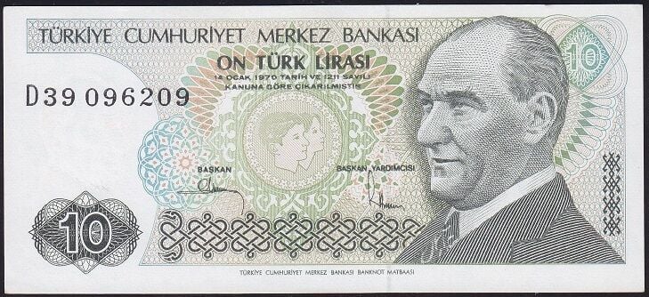 7.Emisyon 2.Tertip 10 Lira D39 096209 Çil