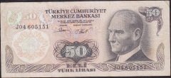 6.Emisyon 2.Tertip 50 Lira J04 605151 Çok Temiz