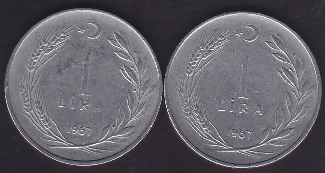 1967 YILI 1 LİRA ( 7 GRAM ) TERS DÜZ TAKIM