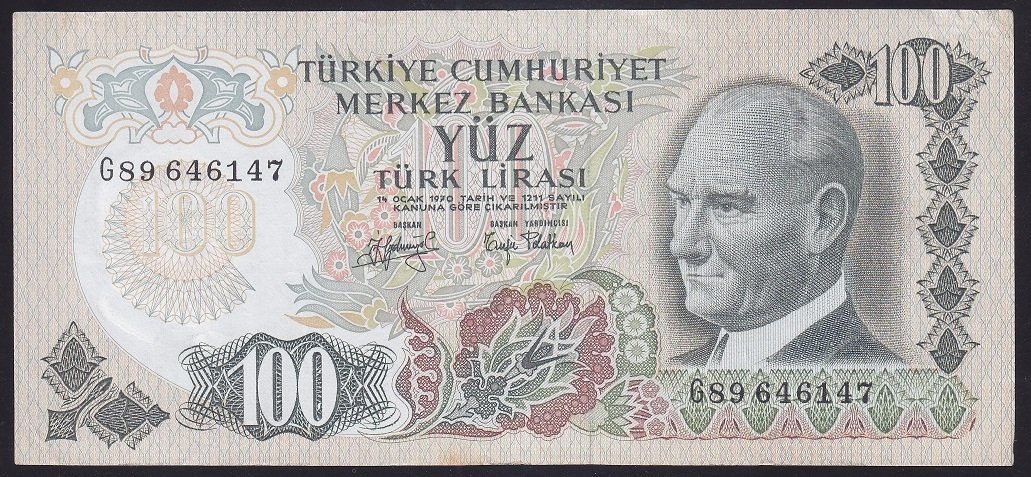 6.EMİSYON 2.TERTİP 100 LİRA G89 646147 ÇOK TEMİZ + eski para satan yerler