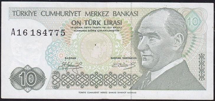 7.Emisyon 1.Tertip 10 Lira A16 184775 Çok Çok Temiz Uzun Kaş