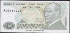 7.Emisyon 1.Tertip 10 Lira A16 184775 Çok Çok Temiz Uzun Kaş
