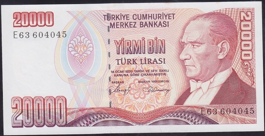 7.Emisyon 1.Tertip 20000 Lira E63 604045 Çilaltı Çil