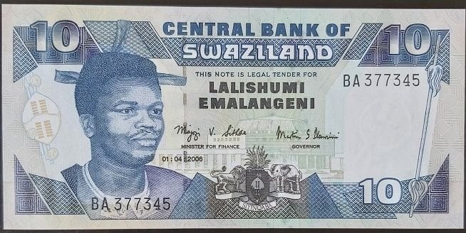 Swaziland ( Esvatini )10 Emalangeni 2006 Çil Pick 29c