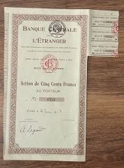 Hisse Senedi - Banque Centrale Letranger 1923 ( 2O X 27 cm )