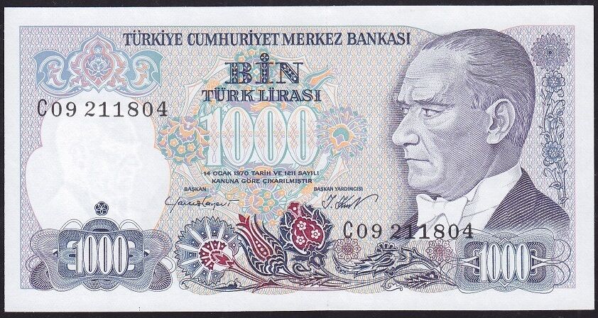 7.Emisyon 1.Tertip 1000 Lira C09 211804 Çil