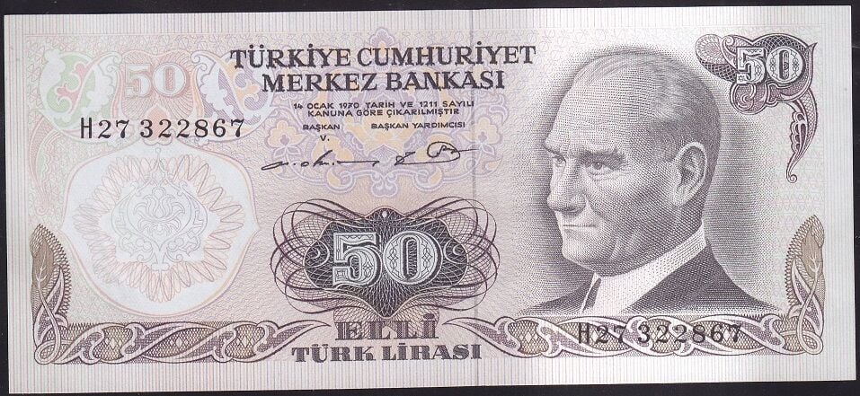 6.Emisyon 1.Tertip 50 Lira H27 322867 Ççt Çilaltı