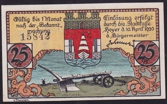 Almanya 25 Pfennig Notgeld 1920 Çil Filigranlı