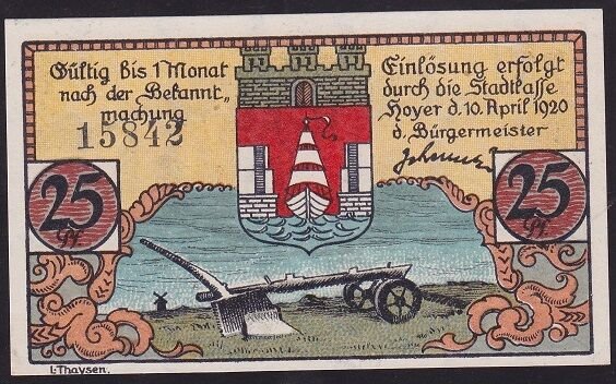 Almanya 25 Pfennig Notgeld 1920 Çil Filigranlı