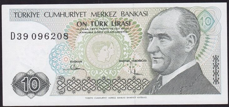7.Emisyon 2.Tertip 10 Lira D39 096208 Çil