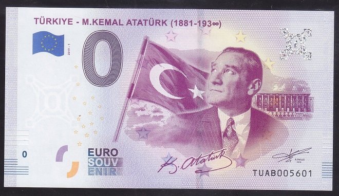 TÜRKİYE - MUSTAFA KEMAL ATATÜRK 0 EURO 2019 ÇİL eski kağıt para fiyatları