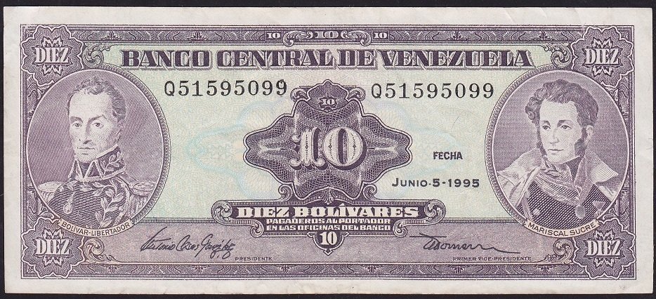 Venezuela 10 Bolivares 1995 Çok Temiz +