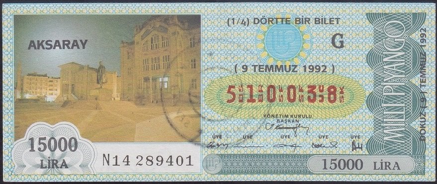 1992 9 TEMMUZ ÇEYREK BİLET - G SERİSİ