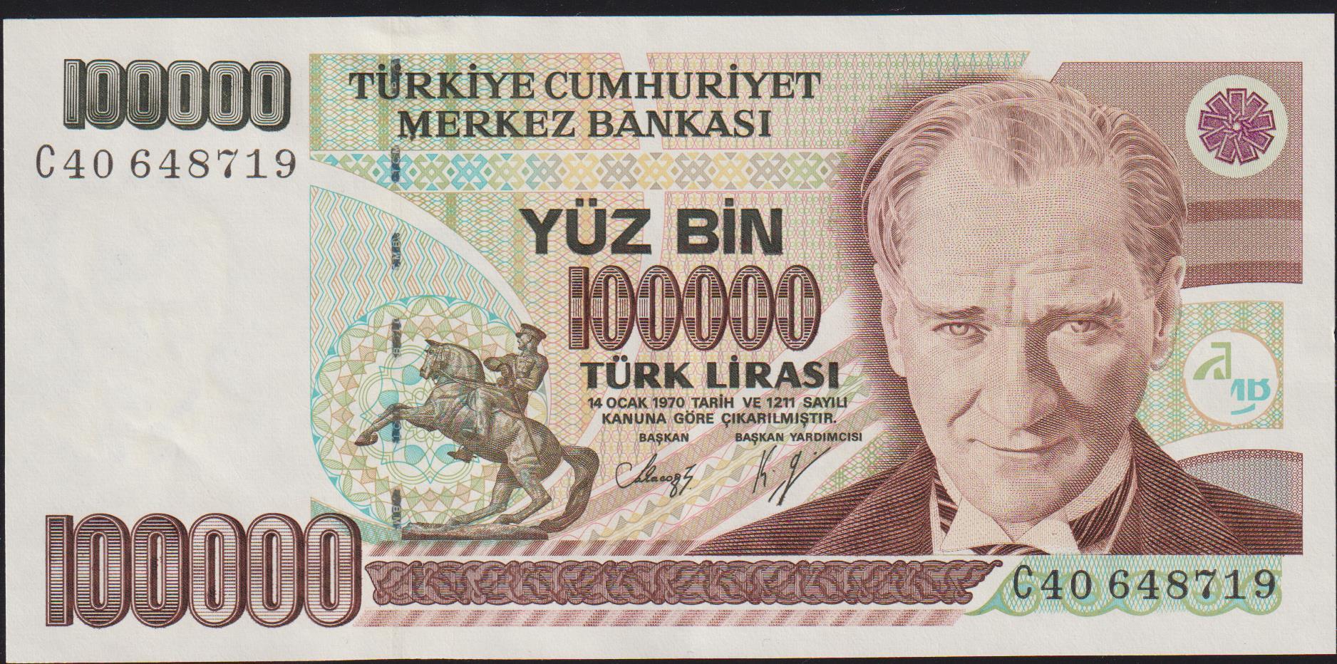 7.Emisyon 1.Tertip 100000 Lira C40 648719 Ççt Çilaltı