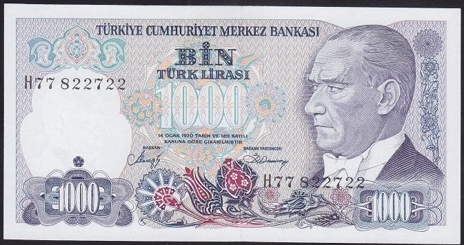 7.EMİSYON 2.TERTİP 1000 LİRA H77 822722 ÇİL