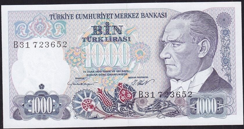7.Emisyon 1.Tertip 1000 Lira B31 723652 Çil