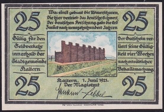 Almanya 25 Pfennig Notgeld 1921 Çil Filigranlı