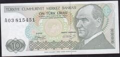 7.Emisyon 1.Tertip 10 Lira A03 815451 Ççt Çilaltı Uzun Kaş