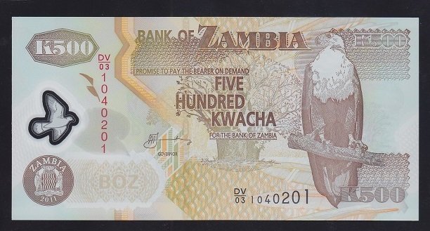 Zambia 500 Kwacha 2011 ÇİL Polymer Pick 43h