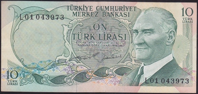 6.EMİSYON 2.TERTİP 10 LİRA L01 043973 ÇÇT ÇİLALTI