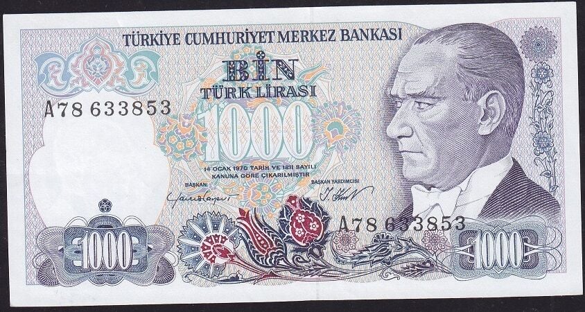 7.Emisyon 1.Tertip 1000 Lira A78 633853 Çok Çok Temiz