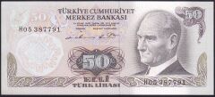 6.Emisyon 1.Tertip 50 Lira H05 387791 Çok Çok Temiz+