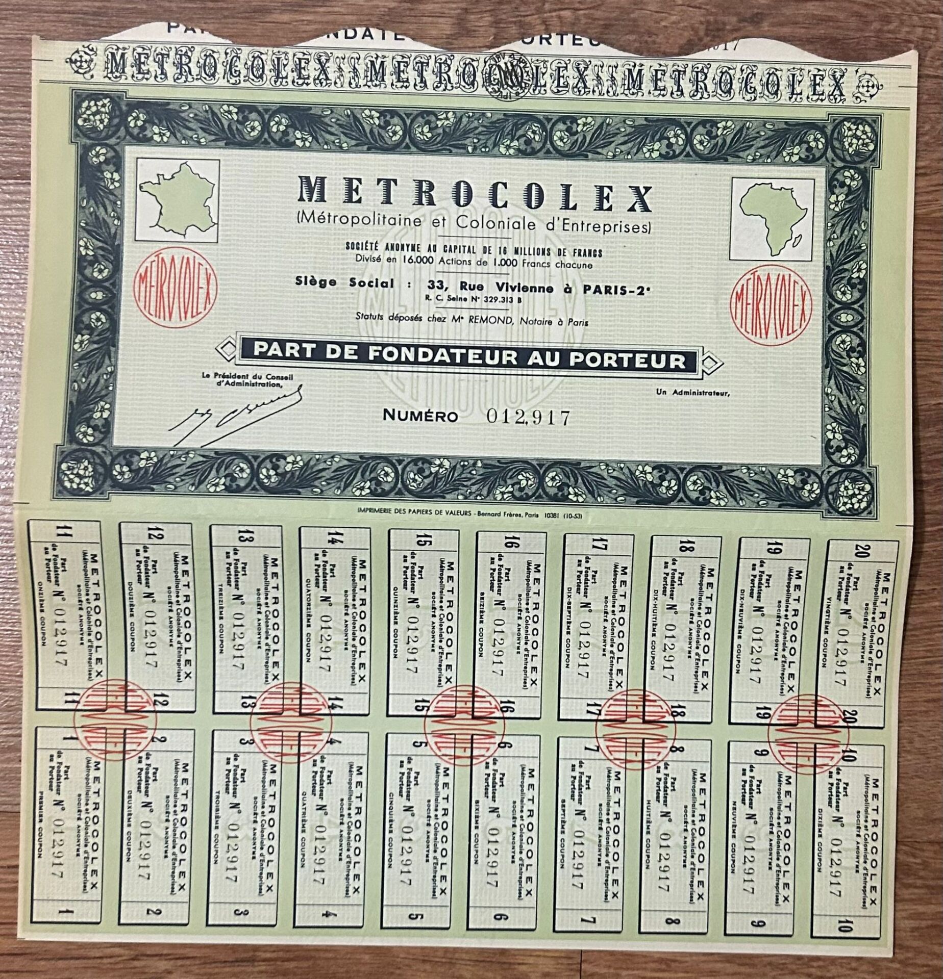 Hisse Senedi - Metrocolex  ( 28 X 27 cm )