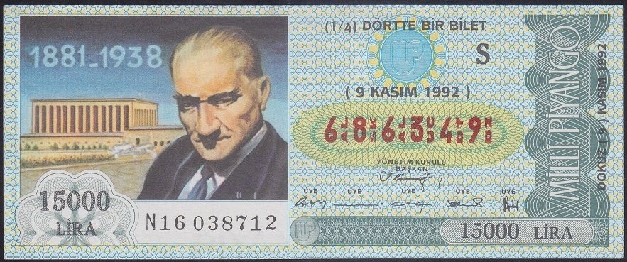 1992 9 KASIM ÇEYREK BİLET - S SERİSİ