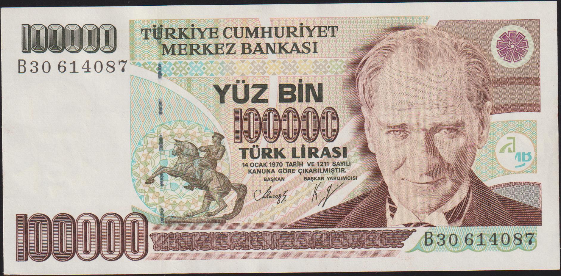 7.Emisyon 1.Tertip 100000 Lira B30 614087 Çilaltı