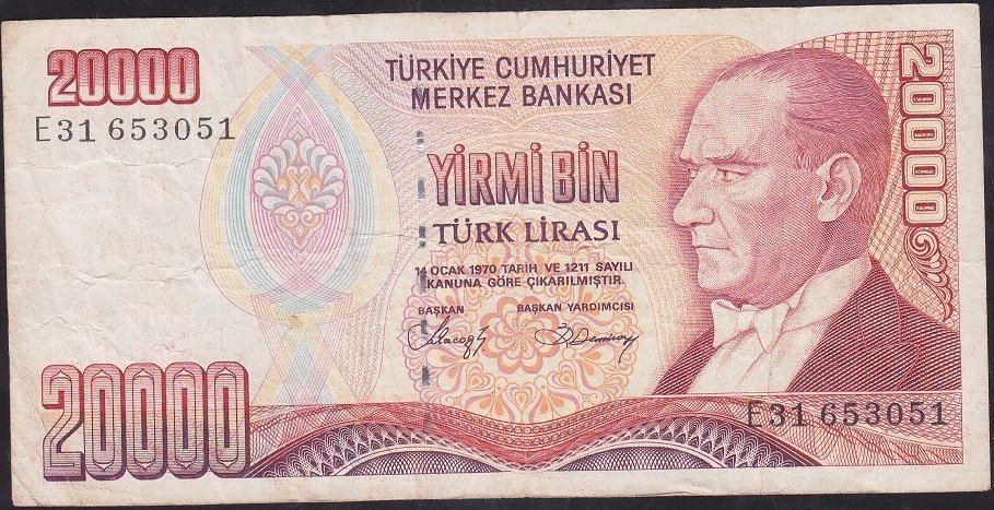 7.Emisyon 1.Tertip 20000 Lira E31 653051 Temiz