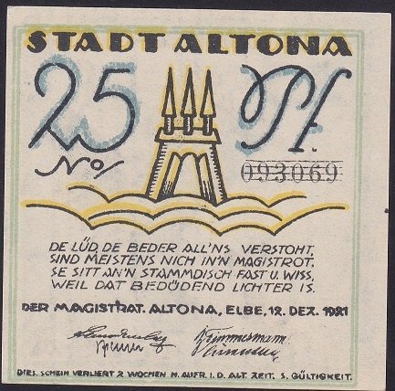 ALMANYA 25 PFENNİNG NOTGELD 1921 ÇİL