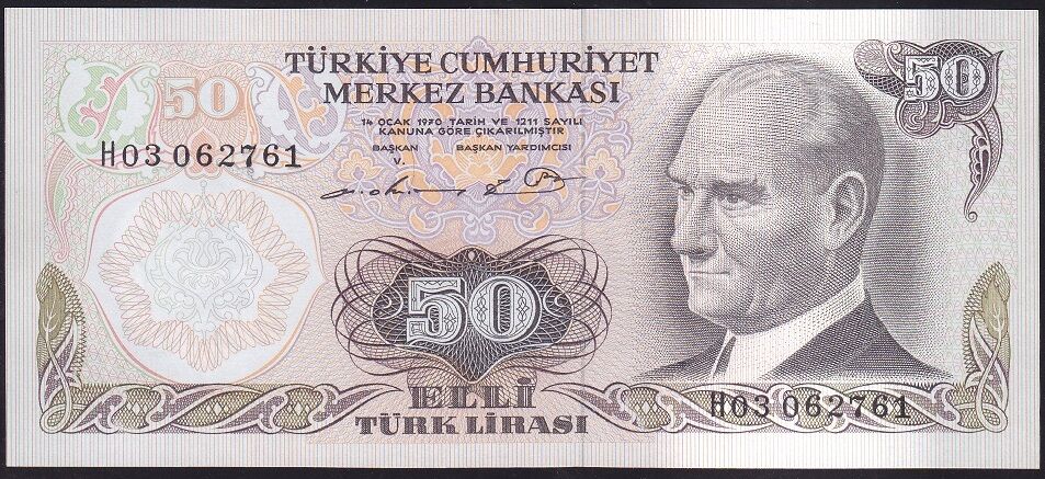6.Emisyon 1.Tertip 50 Lira H03 062761 Çilaltı