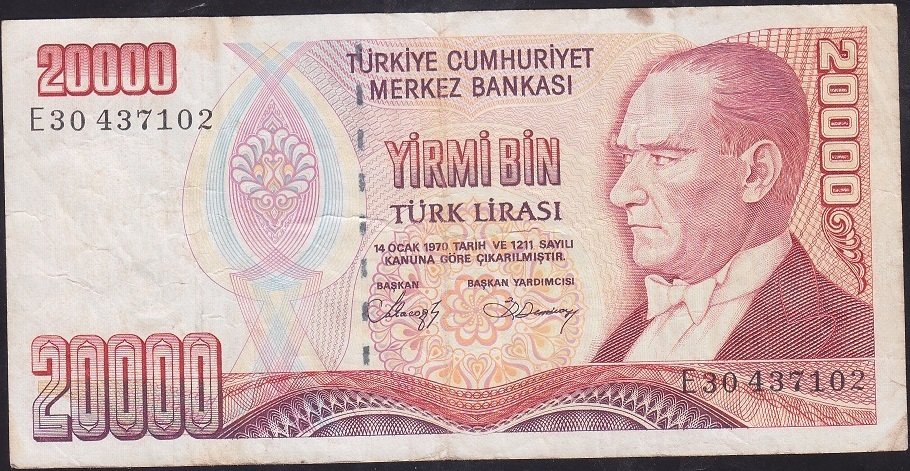 7.Emisyon 1.Tertip 20000 Lira E30 437102 Çok Temiz