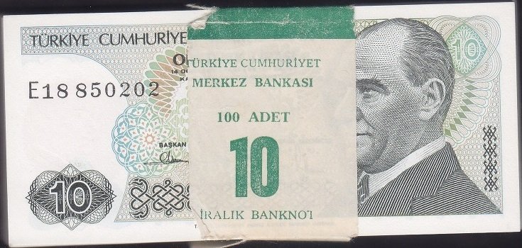 7.Emisyon 2.Tertip 10 Lira E18 Harfi Deste Atlama Vardır (100 Adet) Çil