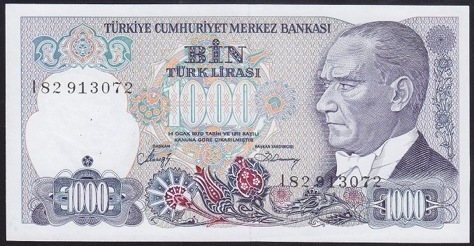 7.EMİSYON 2.TERTİP 1000 LİRA I82 913072 ÇİLALTI ÇİL