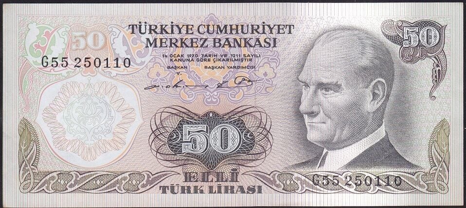 6.Emisyon 1.Tertip 50 Lira G55 250110 Çok Çok Temiz