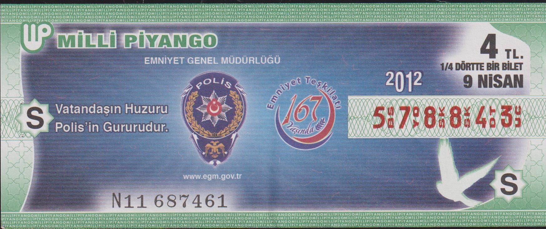 2012 9 Nisan Çeyrek Bilet - S Serisi