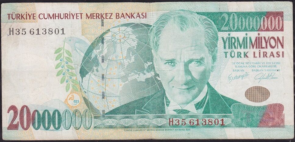 7.Emisyon 20 000 000 Lira H35 613801 Çok Temiz