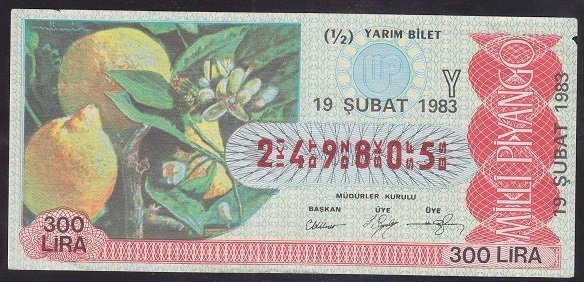 1983 19 ŞUBAT YARIM BİLET - Y SERİSİ