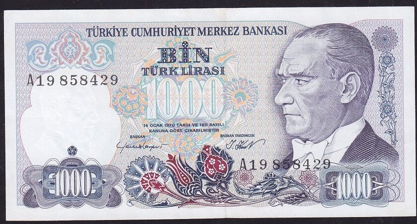 7.Emisyon 1.Tertip 1000 Lira A19 858429 Ççt Çilaltı