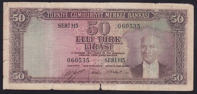 5.EMİSYON 2.TERTİP 50 LİRA H5 060535 TEMİZ