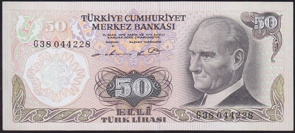 6.Emisyon 1.Tertip 50 Lira G38 044228 Çilaltı