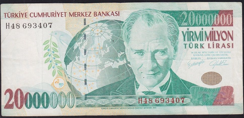 7.Emisyon 20 000 000 Lira H48 693407 Çok Temiz