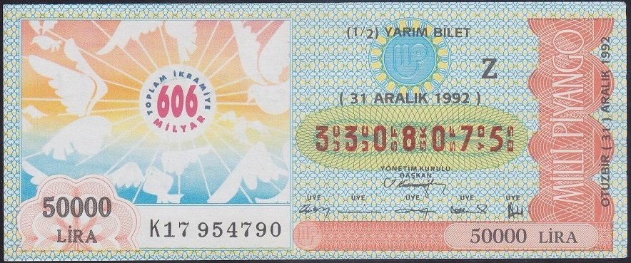 1992 31 ARALIK YARIM BİLET - Z SERİSİ