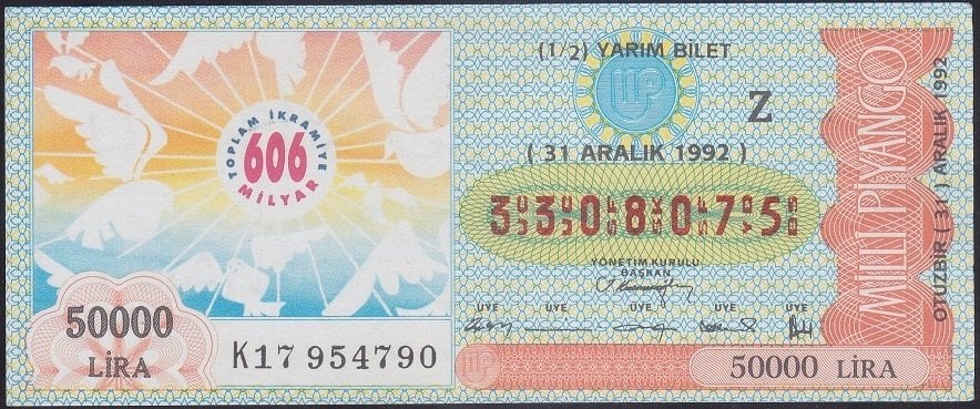 1992 31 ARALIK YARIM BİLET - Z SERİSİ