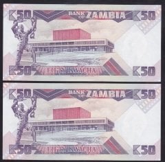 Zambia 50 Kwacha 1980 Çil Pick 28 - Seri Takipli 9899 - 9900