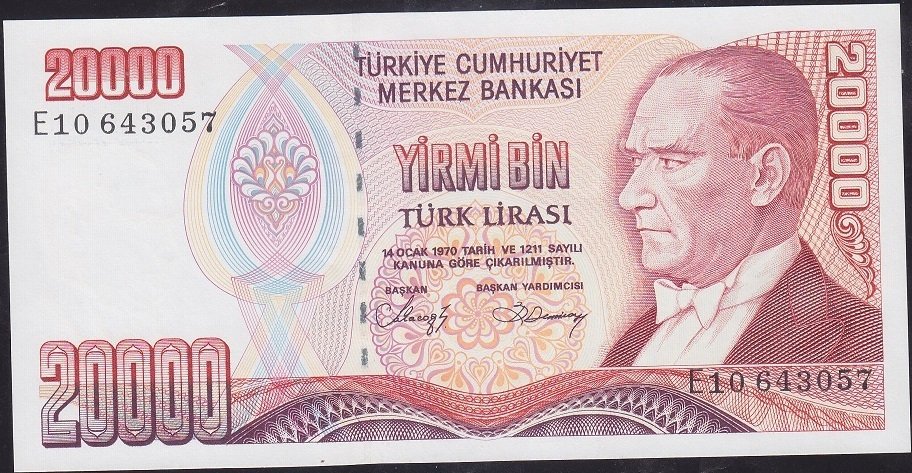 7.Emisyon 1.Tertip 20000 Lira E10 643057 Çilaltı