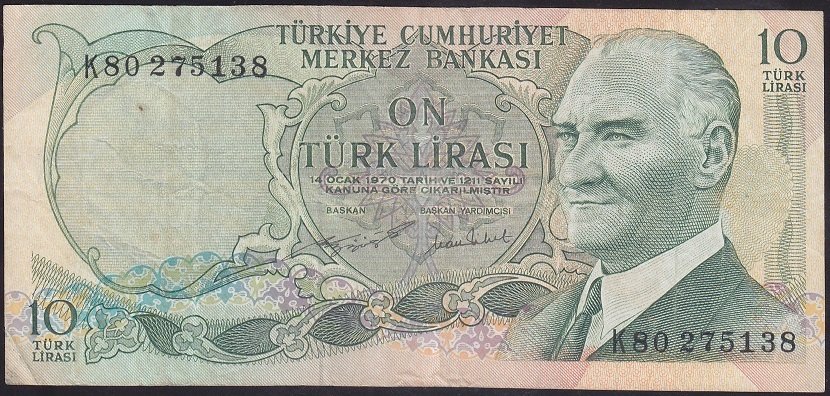 6.EMİSYON 2.TERTİP 10 LİRA K80 275138 ÇOK TEMİZ